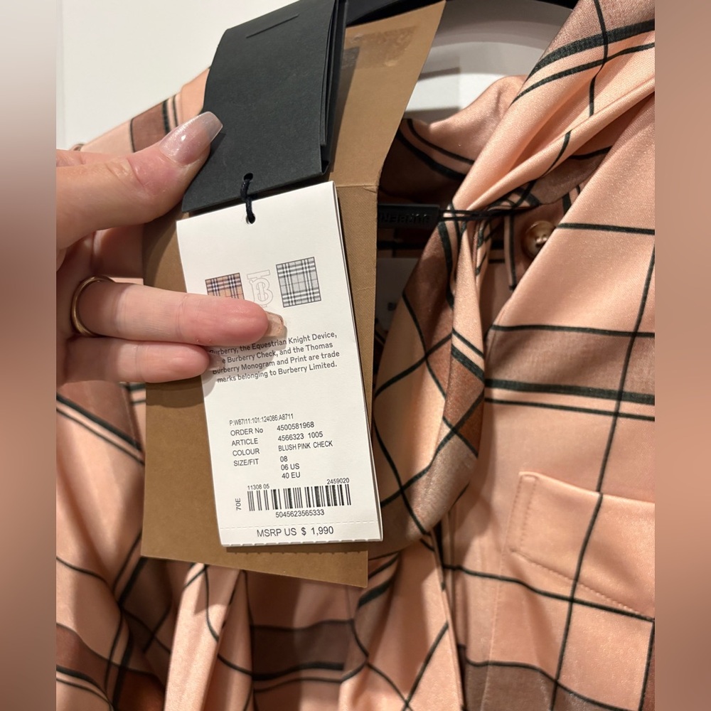 NWT Burberry Check Drape Sleeve Blouse - Picture 7 of 7